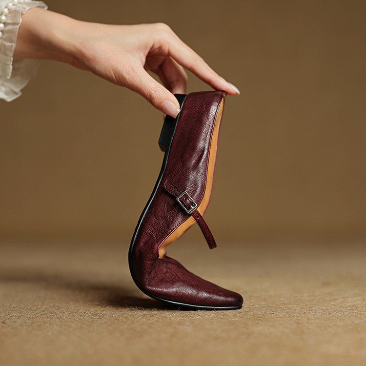 Women's Pointed-Toe Mary Jane Leather Slip-On Mule Flats