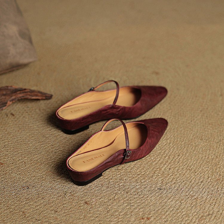 Women's Pointed-Toe Mary Jane Leather Slip-On Mule Flats