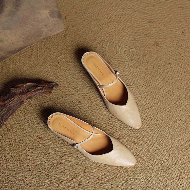 Women's Pointed-Toe Mary Jane Leather Slip-On Mule Flats