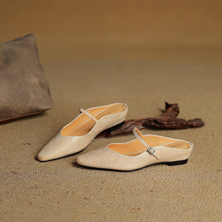 Women's Pointed-Toe Mary Jane Leather Slip-On Mule Flats