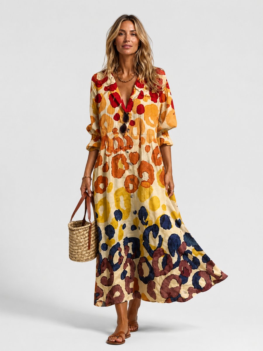 Women's Printed Maxi Shirt Dress Relaxed Flowing Button-Front - Multi