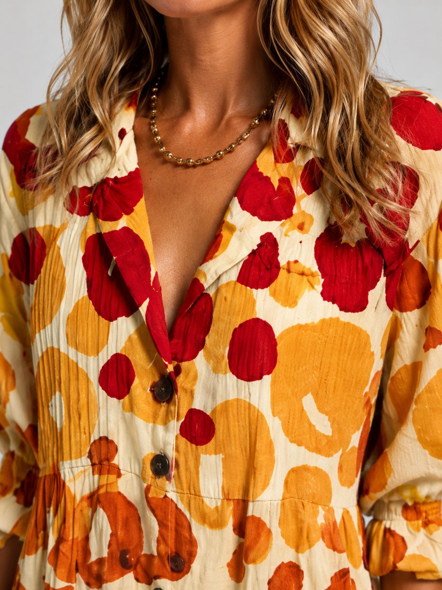 Women's Printed Maxi Shirt Dress Relaxed Flowing Button-Front