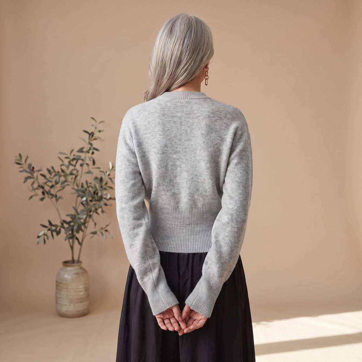 Women's Quarter Zip Jumper Fitted-Waist Flared-Sleeve Knit Jumper