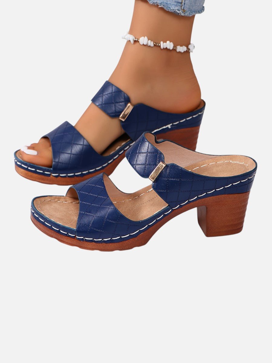 Women's Quilted Faux Leather Block Heel Mule Sandals - Blue