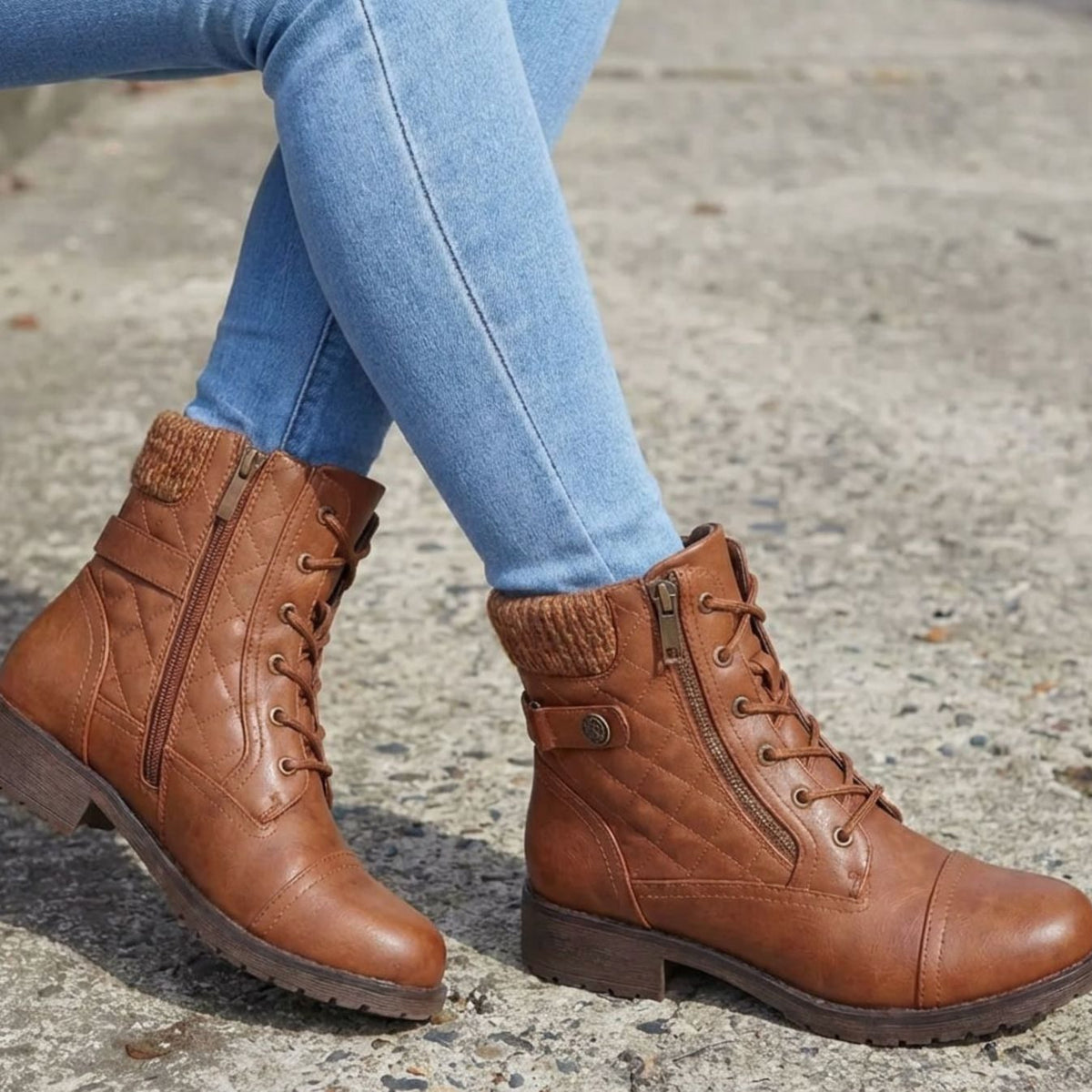 Women's Quilted Faux-Leather Lace-Up Ankle Boots