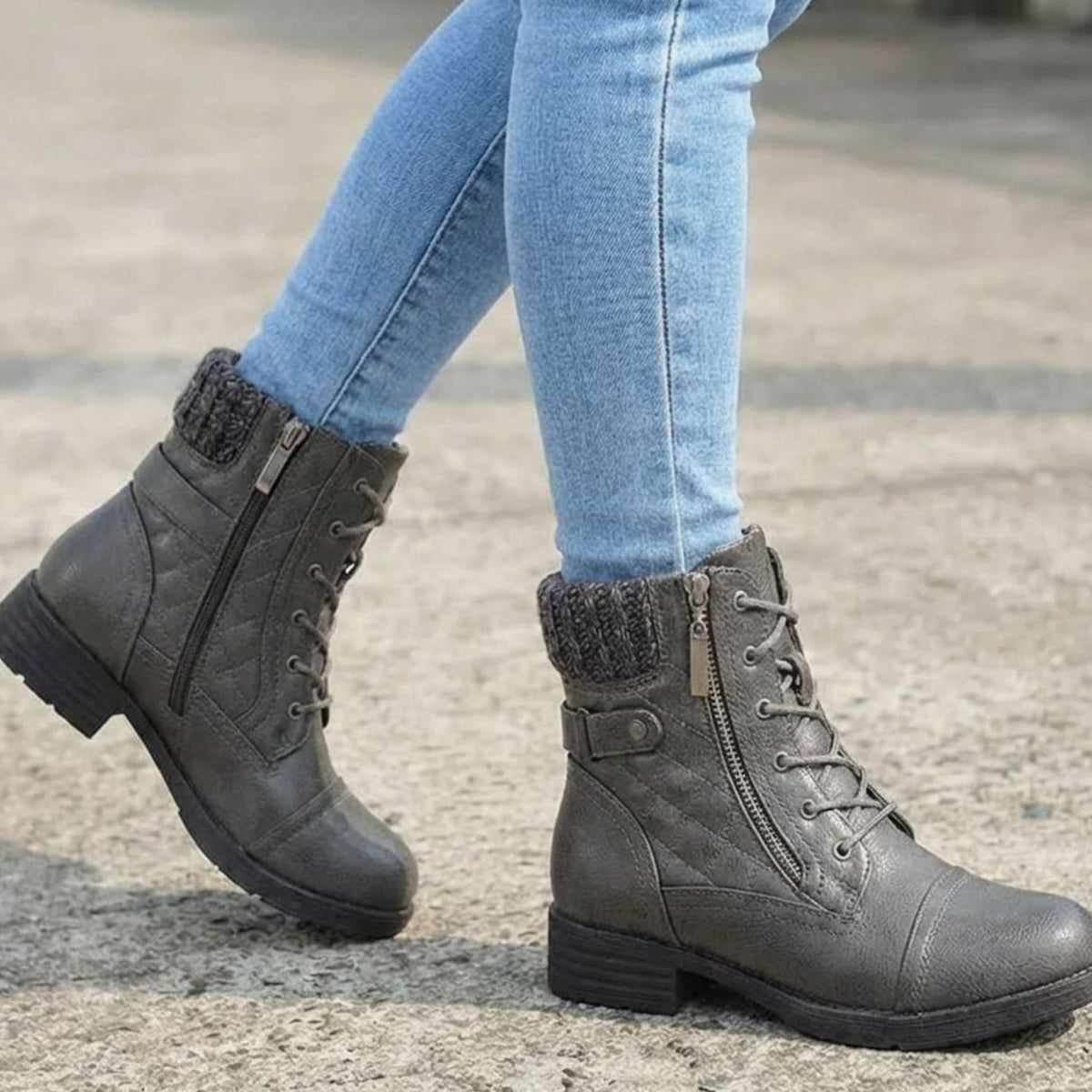 Women's Quilted Faux-Leather Lace-Up Ankle Boots