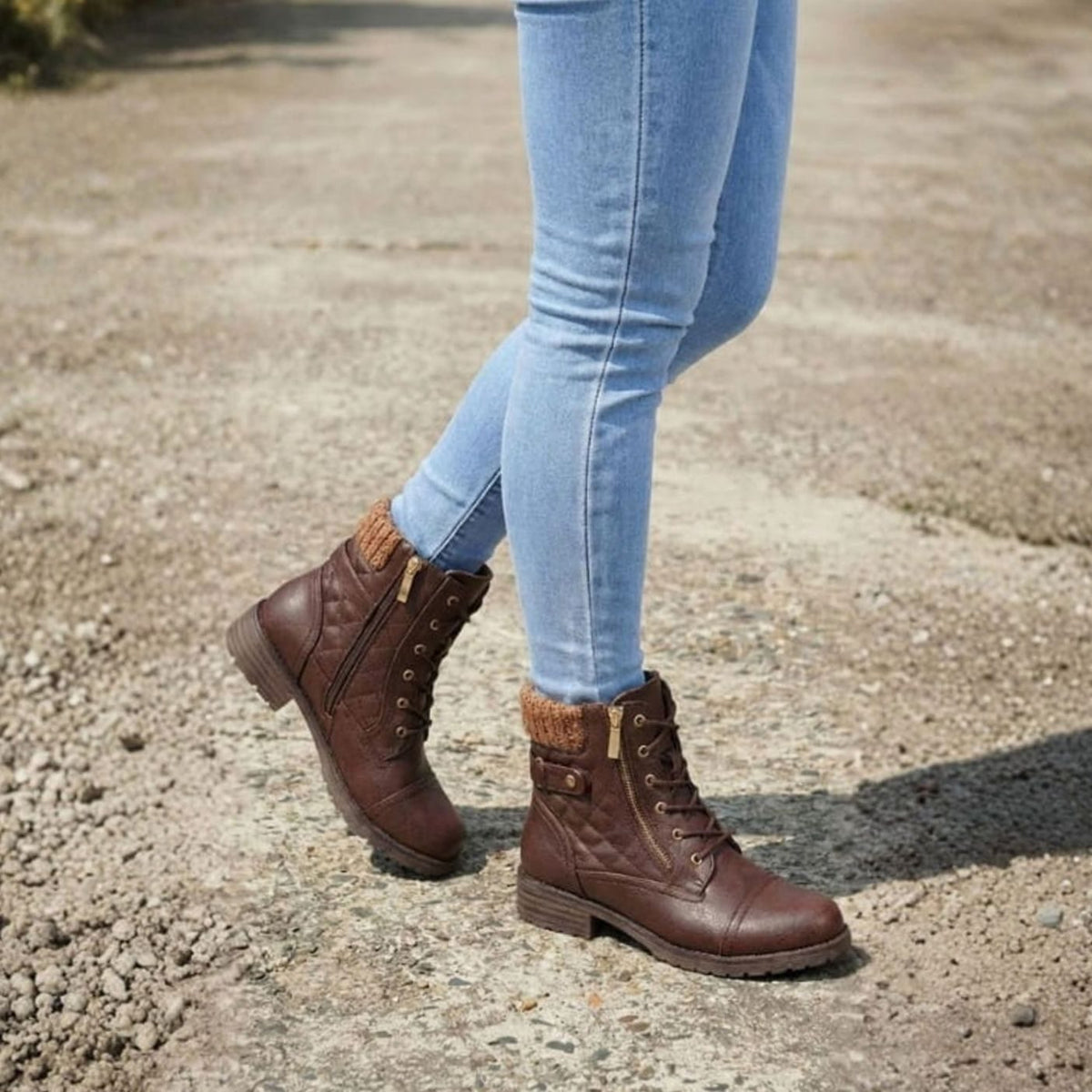 Women's Quilted Faux-Leather Lace-Up Ankle Boots
