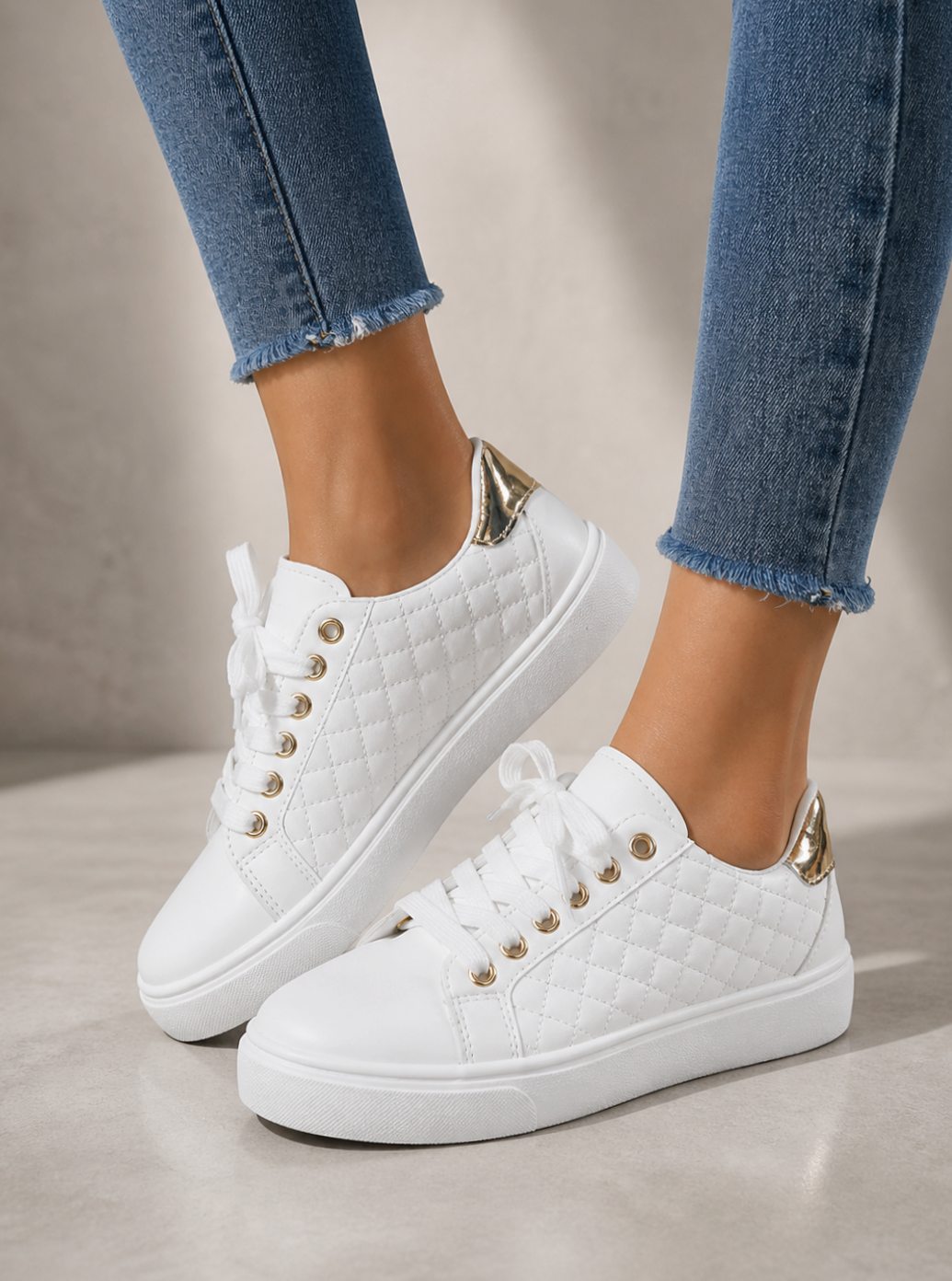 Women's Quilted Faux-Leather Lace-Up Low-Top Trainers