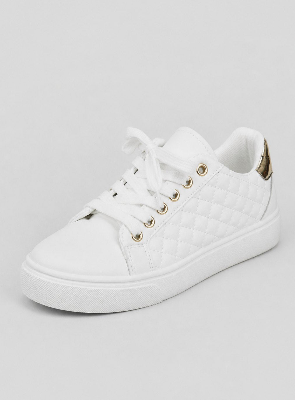 Women's Quilted Faux-Leather Lace-Up Low-Top Trainers - White