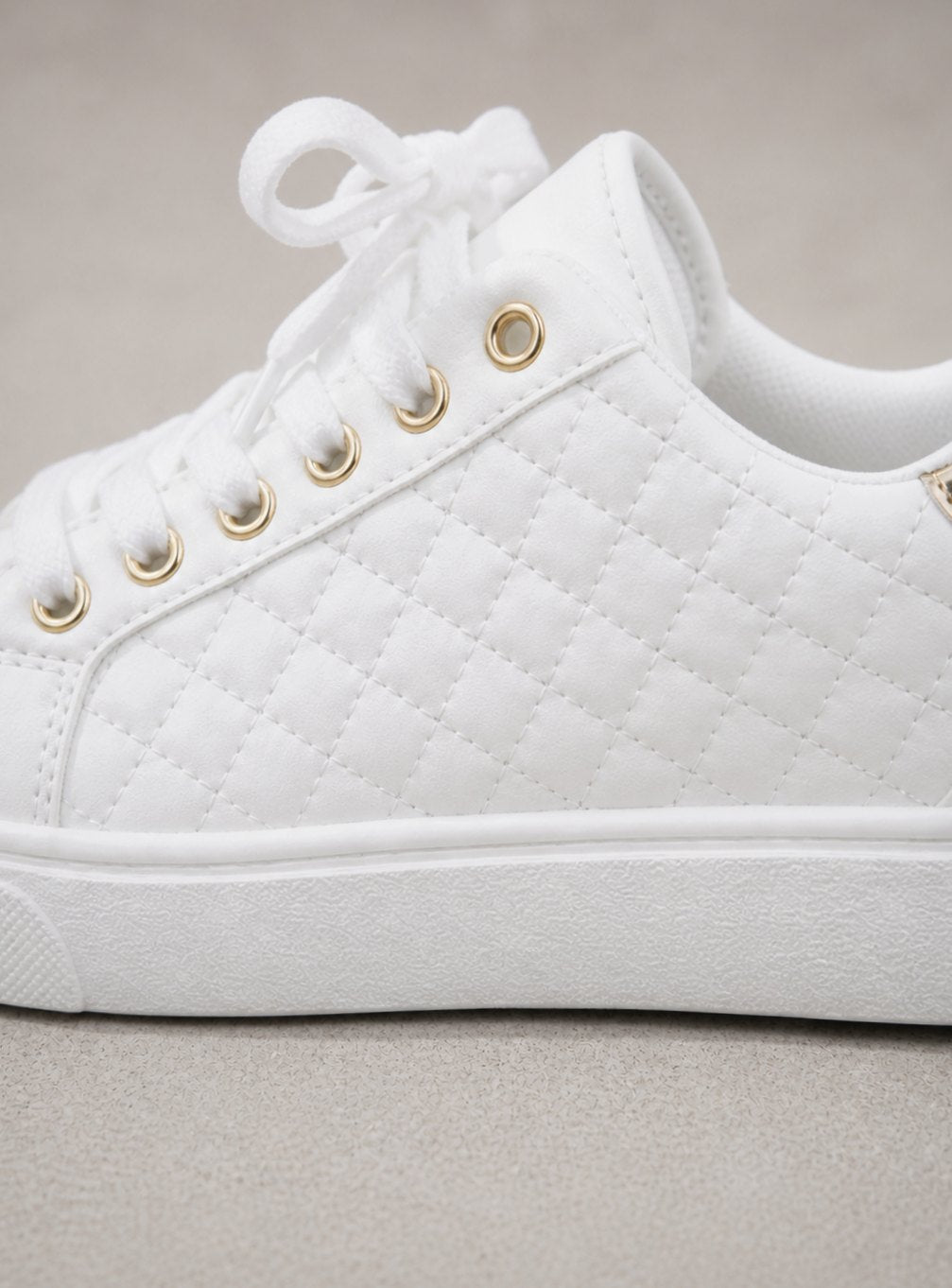 Women's Quilted Faux-Leather Lace-Up Low-Top Trainers
