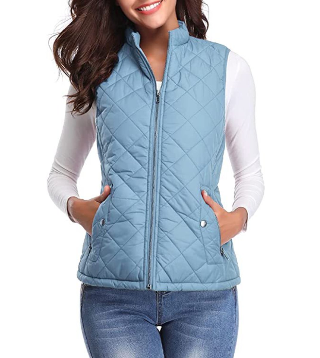 Women's Quilted Zip-Up Sleeveless Puffer Vest - Light Blue