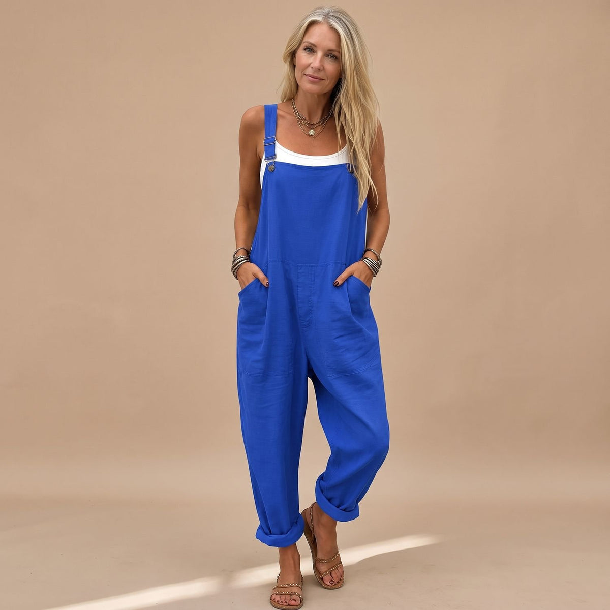 Women's Relaxed-Fit Adjustable-Strap Dungaree Jumpsuit