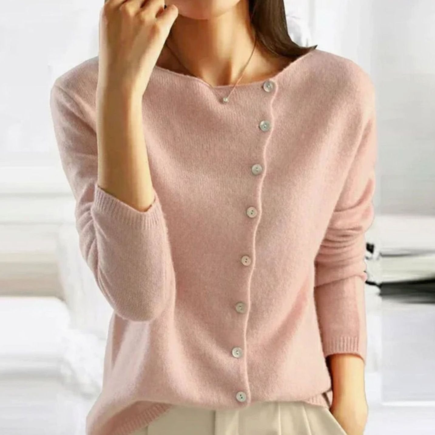 Women's Relaxed Fit Button Front Cardigan Knit Jumper - Pink