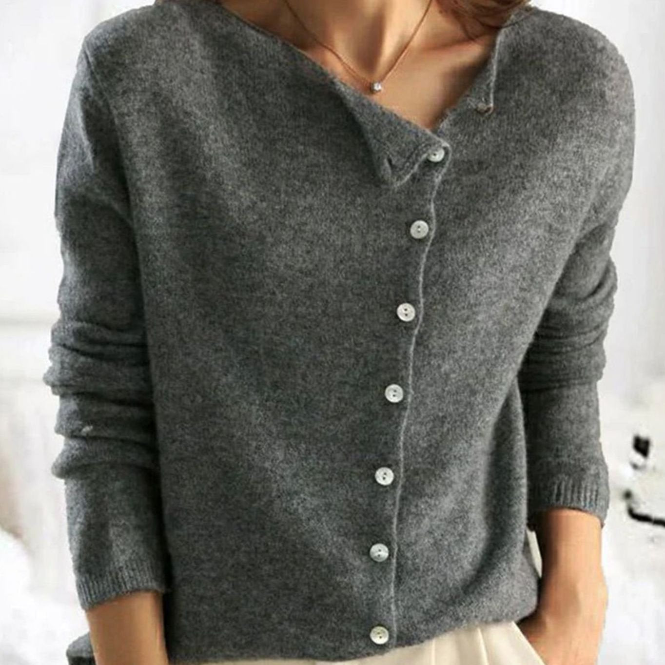Women's Relaxed Fit Button Front Cardigan Knit Jumper - Grey