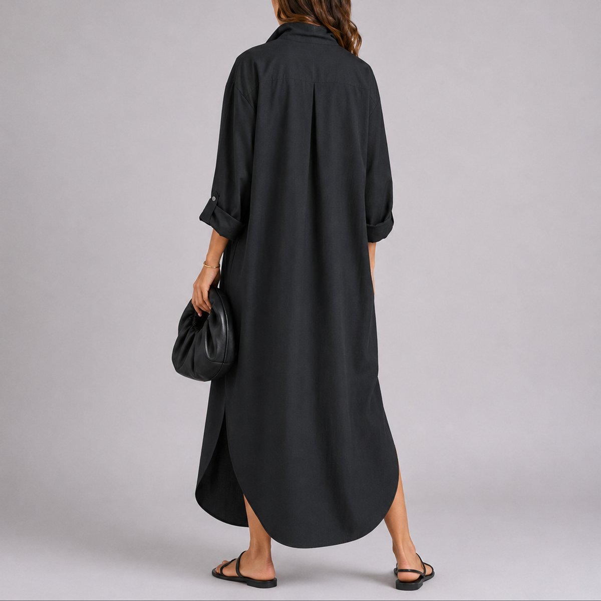 Women's Relaxed-Fit Button-Front Linen Blend Maxi Shirt Dress