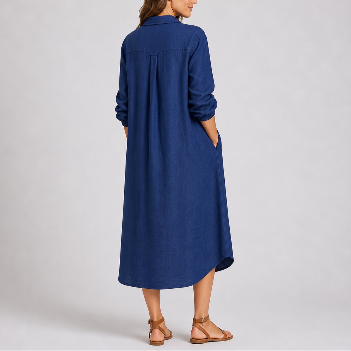 Women's Relaxed-Fit Button-Front Long-Sleeve Shirt Dress