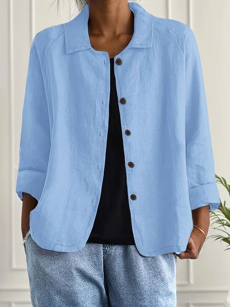Women's Relaxed-Fit Collared Button-Front Long-Sleeve Shirt Jacket - Light Blue