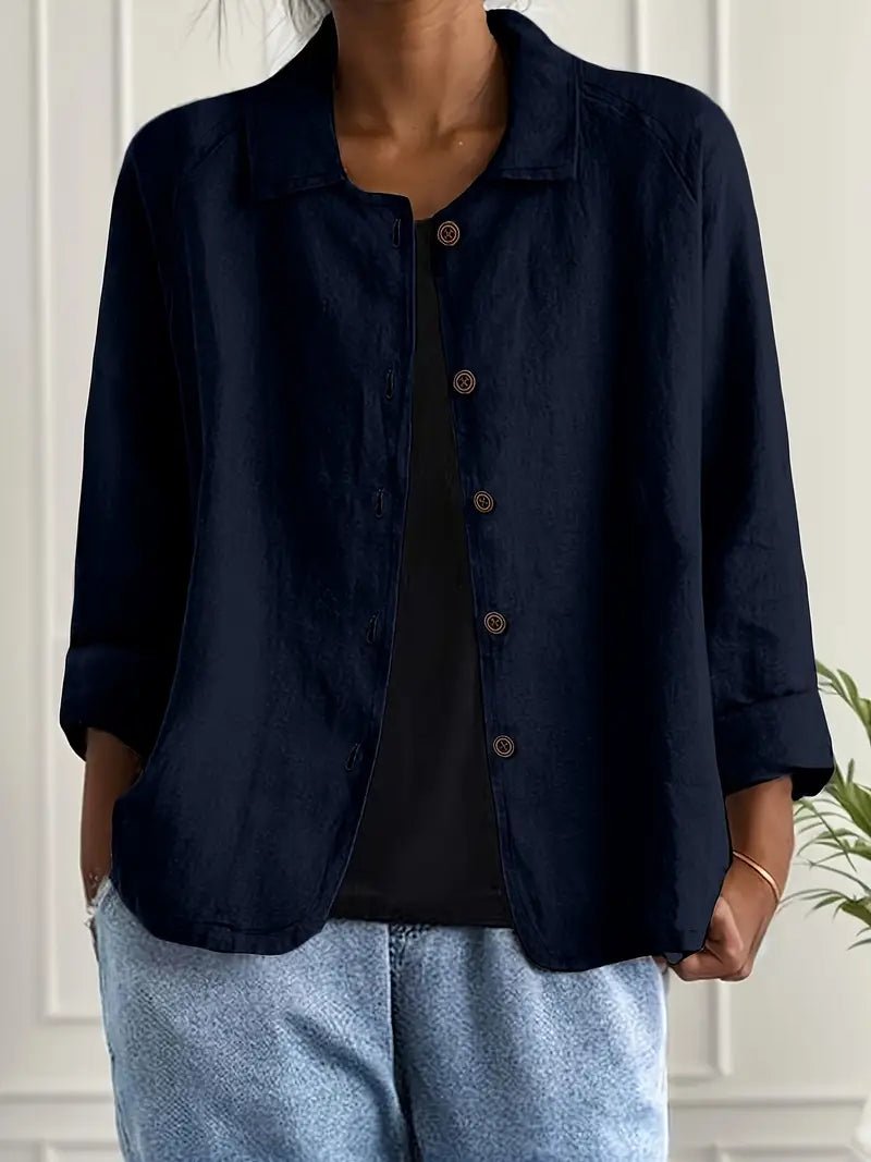Women's Relaxed-Fit Collared Button-Front Long-Sleeve Shirt Jacket - Navy Blue