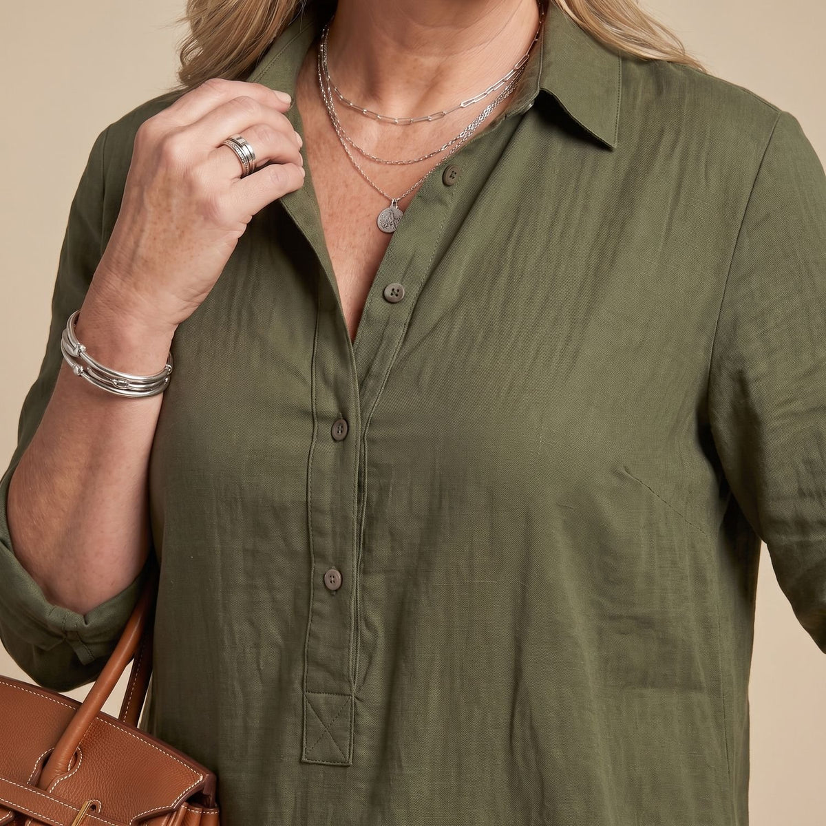 Women's Relaxed-Fit Collared Long Sleeve Maxi Shirt Dress