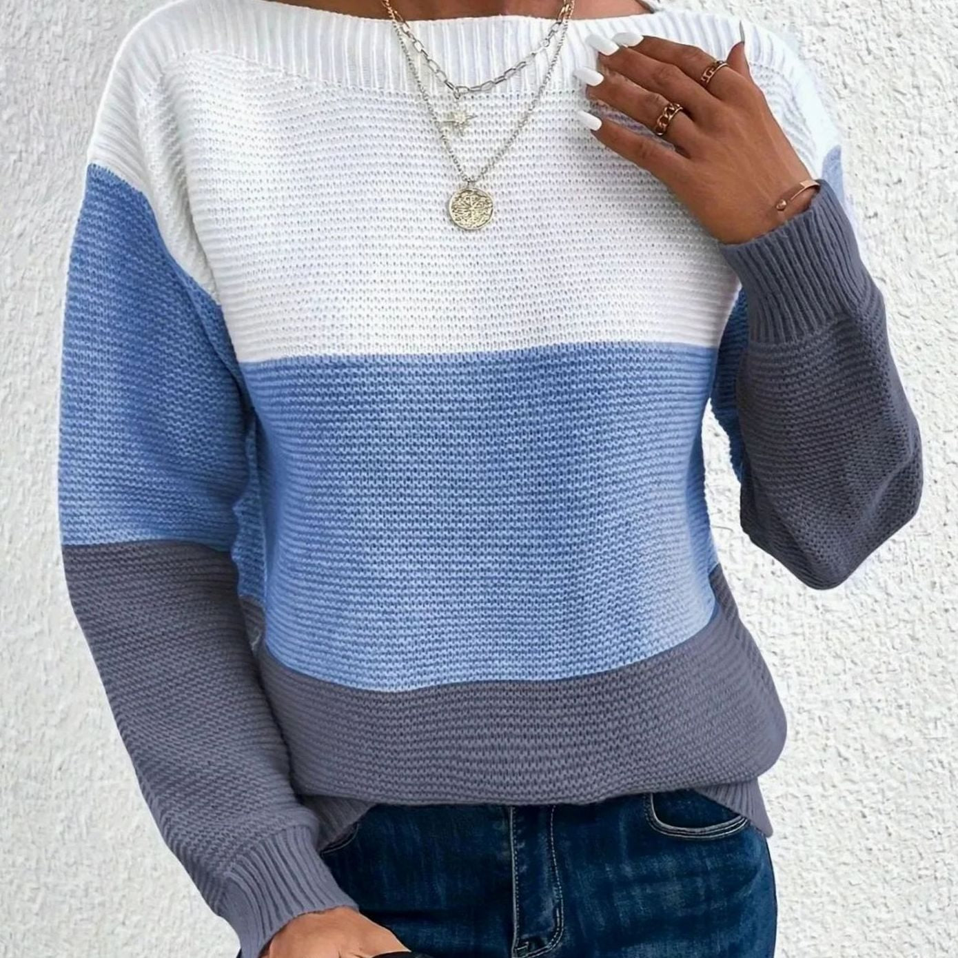 Women's Relaxed-Fit Colour-Block Cashmere Turtleneck Jumper