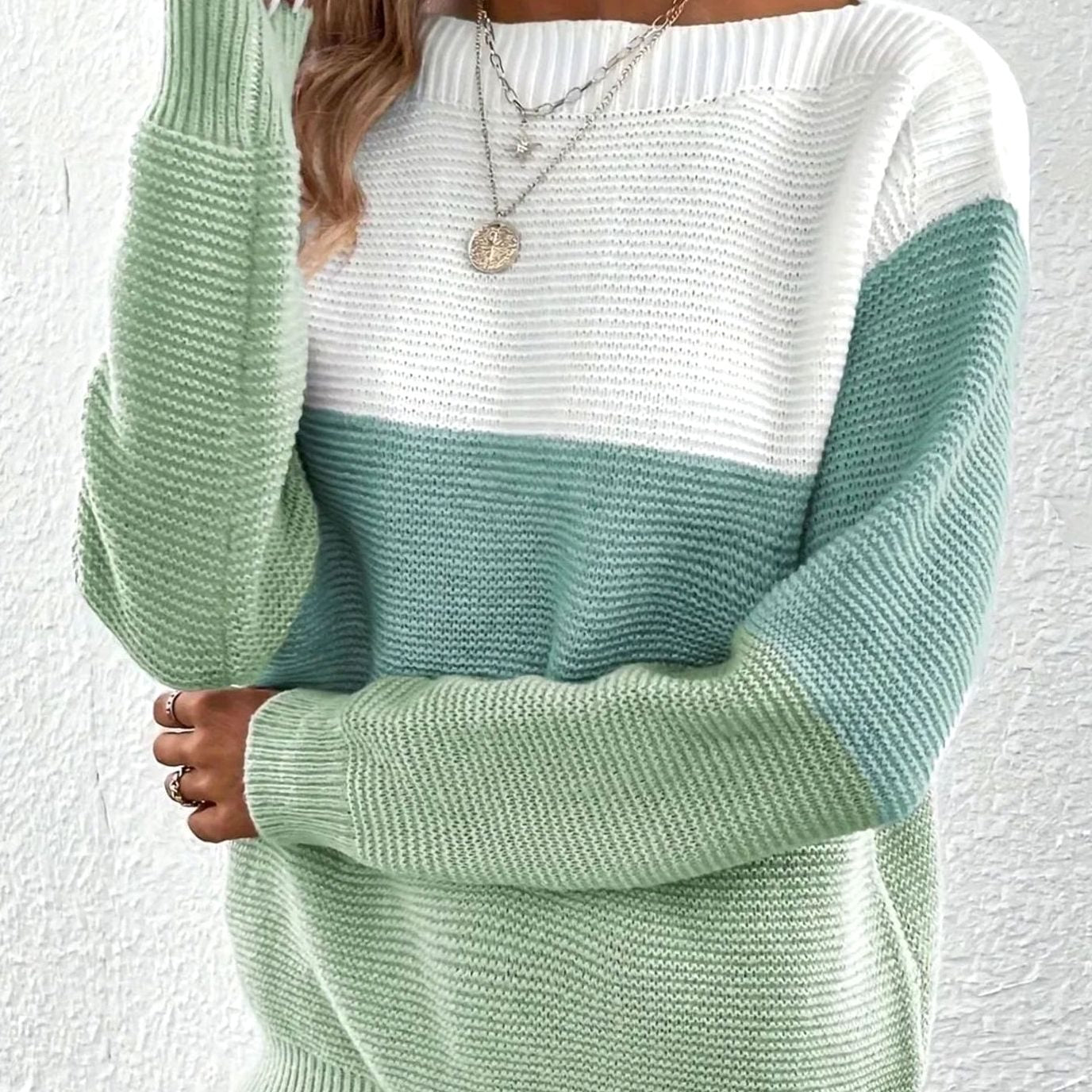 Women's Relaxed-Fit Colour-Block Cashmere Turtleneck Jumper