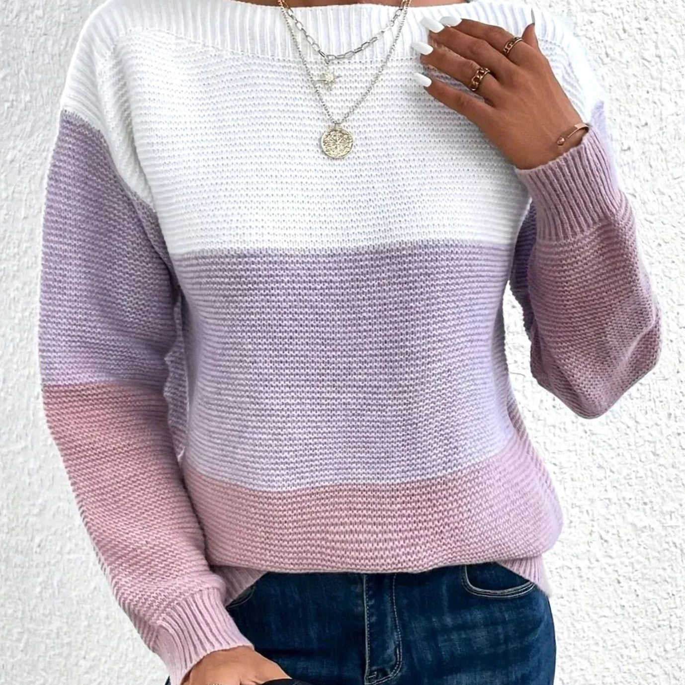 Women's Relaxed-Fit Colour-Block Cashmere Turtleneck Jumper
