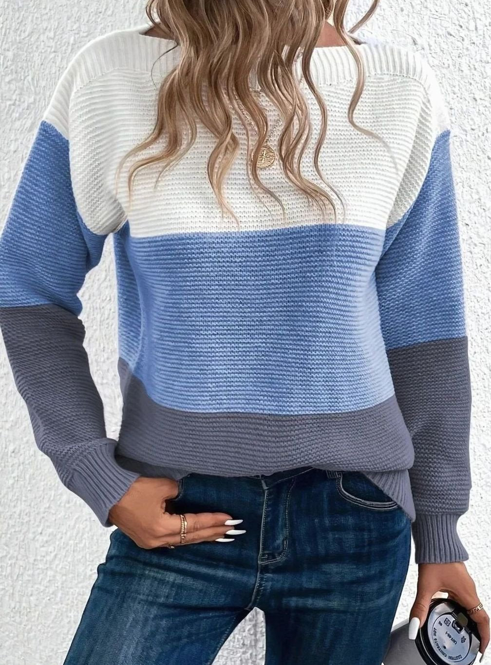 Women's Relaxed-Fit Colour-Block Cashmere Turtleneck Jumper - Blue