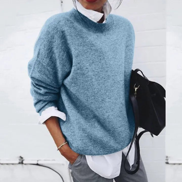 Women's Relaxed-Fit Crew-Neck Cashmere Blend Jumper - Blue