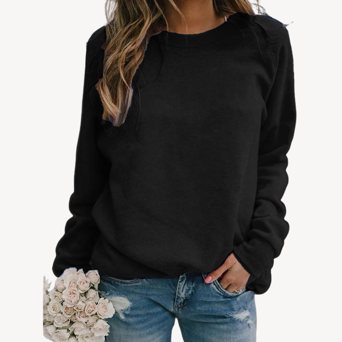 Women's Relaxed-Fit Crewneck Casual Jumper - Black