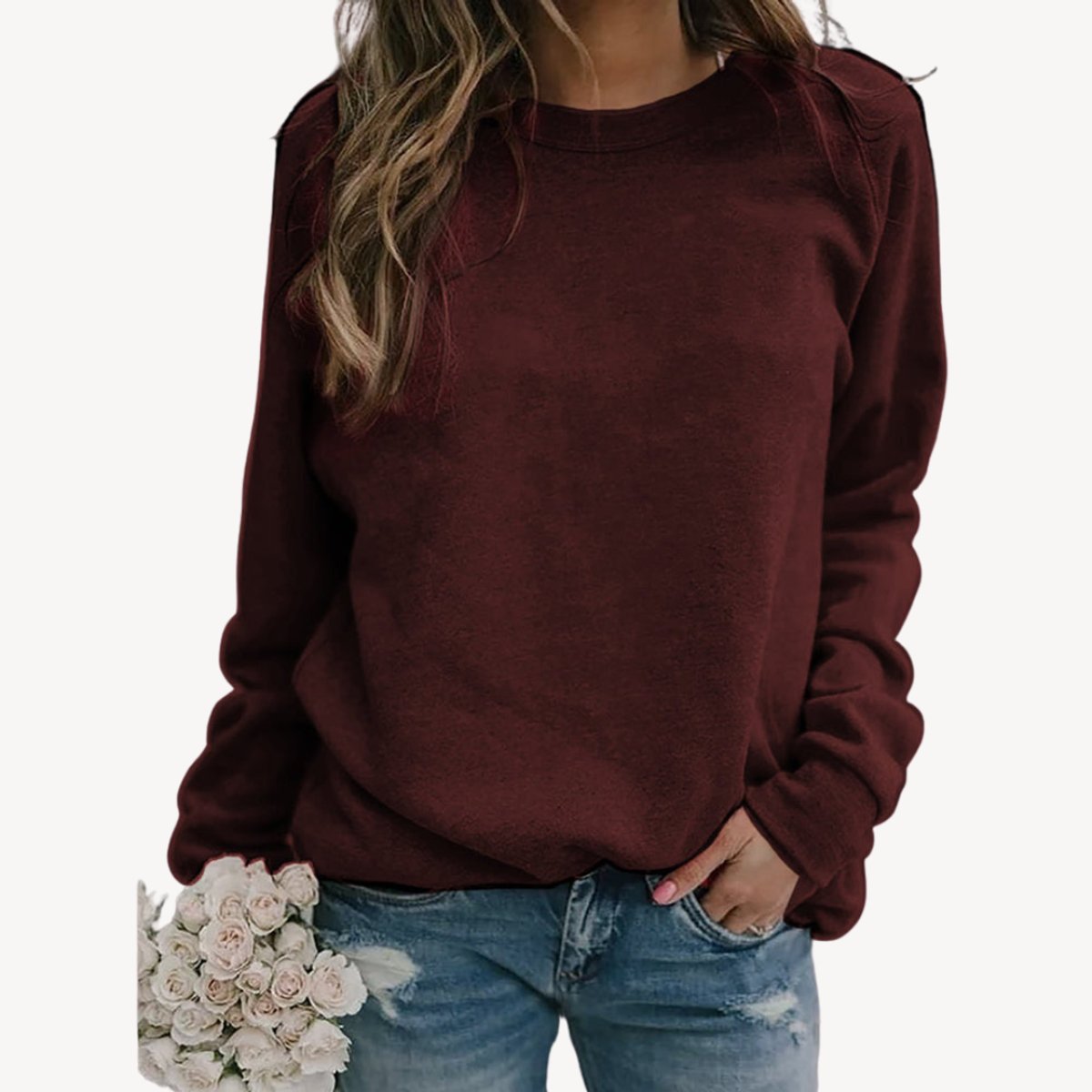 Women's Relaxed-Fit Crewneck Casual Jumper - Burgundy