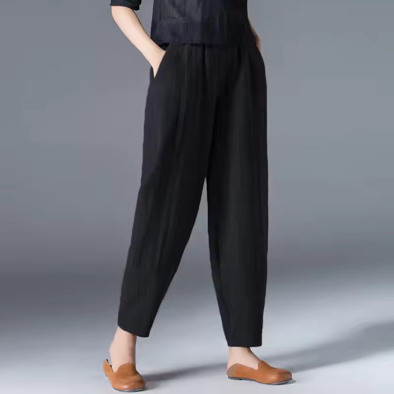Women's Relaxed-Fit Elastic-Waist Tapered Ankle Trousers - Black