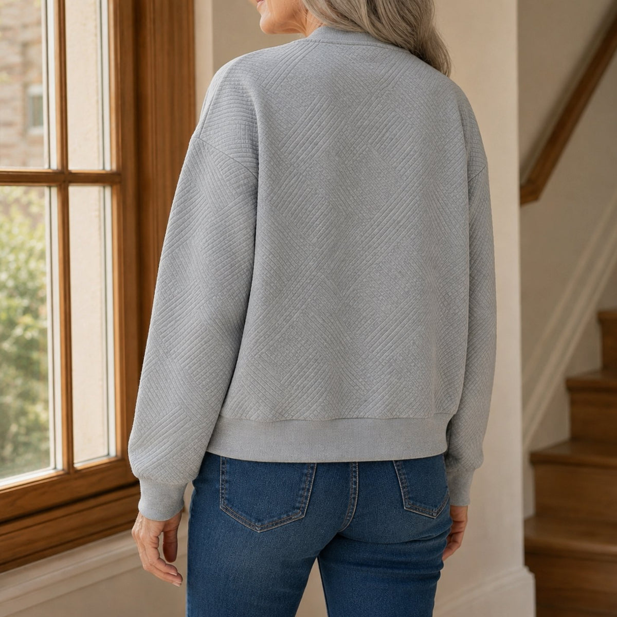 Women's Relaxed-Fit Geometric Textured Full-Zip Bomber Jacket