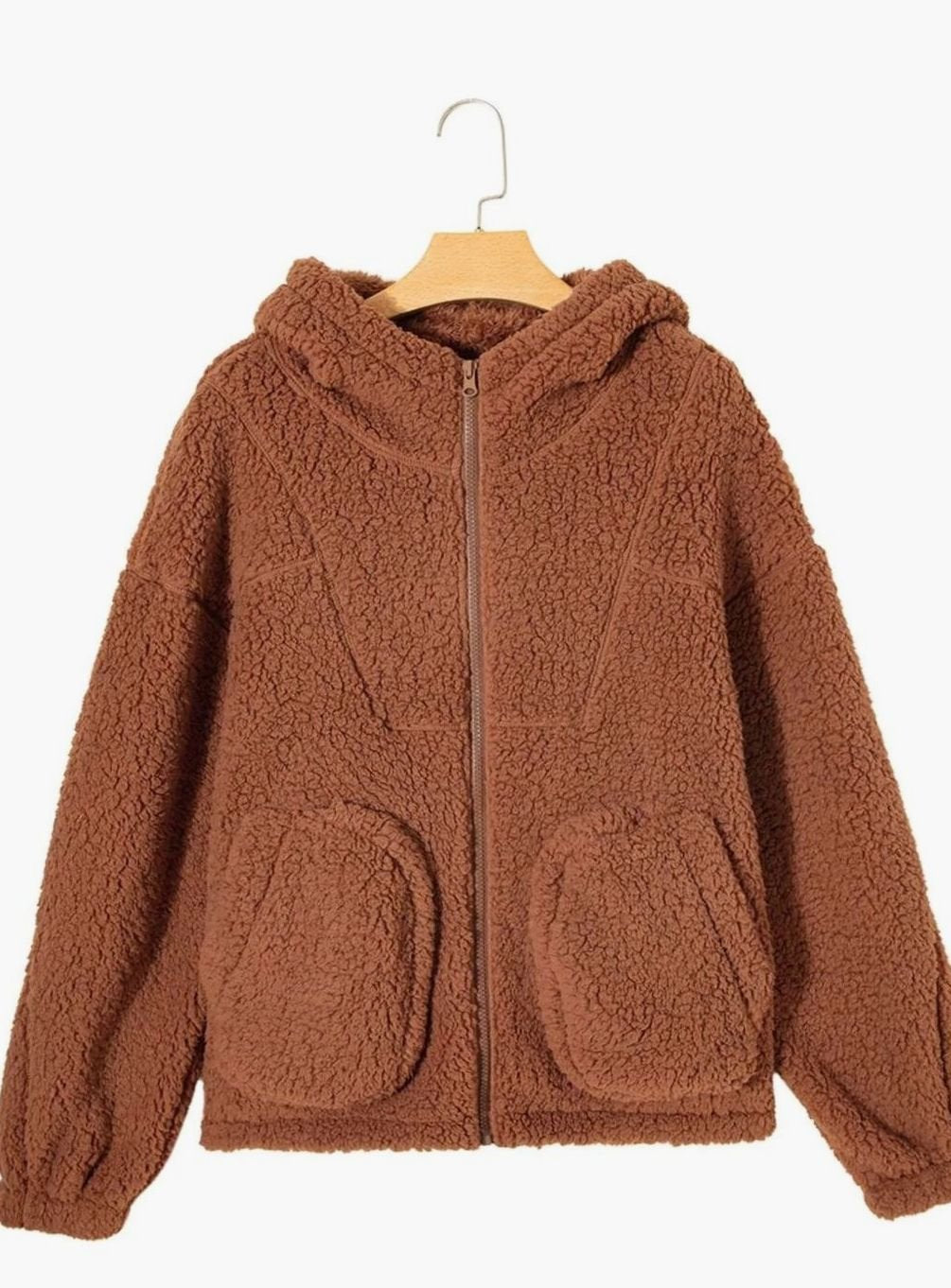 Women's Relaxed-Fit Hooded Teddy Zip Up Fleece Jacket