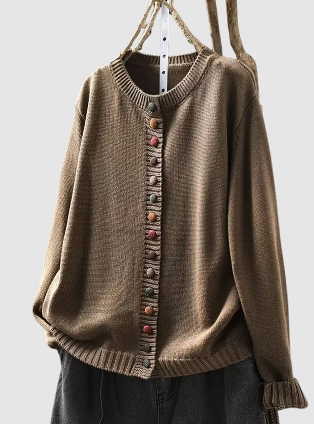 Women's Relaxed-Fit Knit Cardigan Multicolour Button-Down - Brown