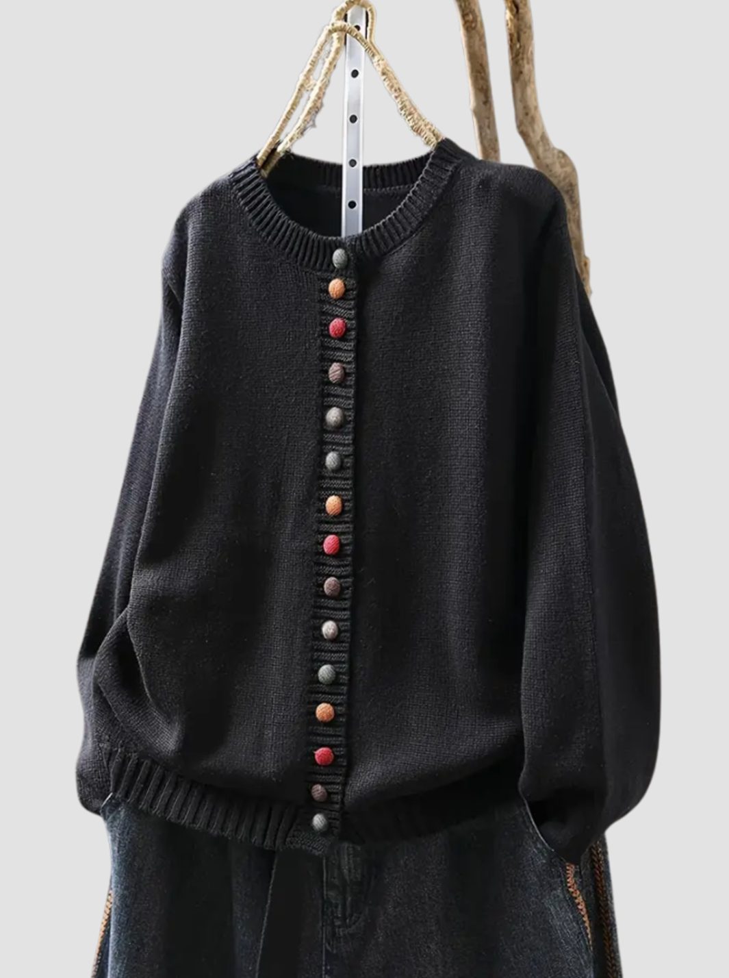 Women's Relaxed-Fit Knit Cardigan Multicolour Button-Down - Black