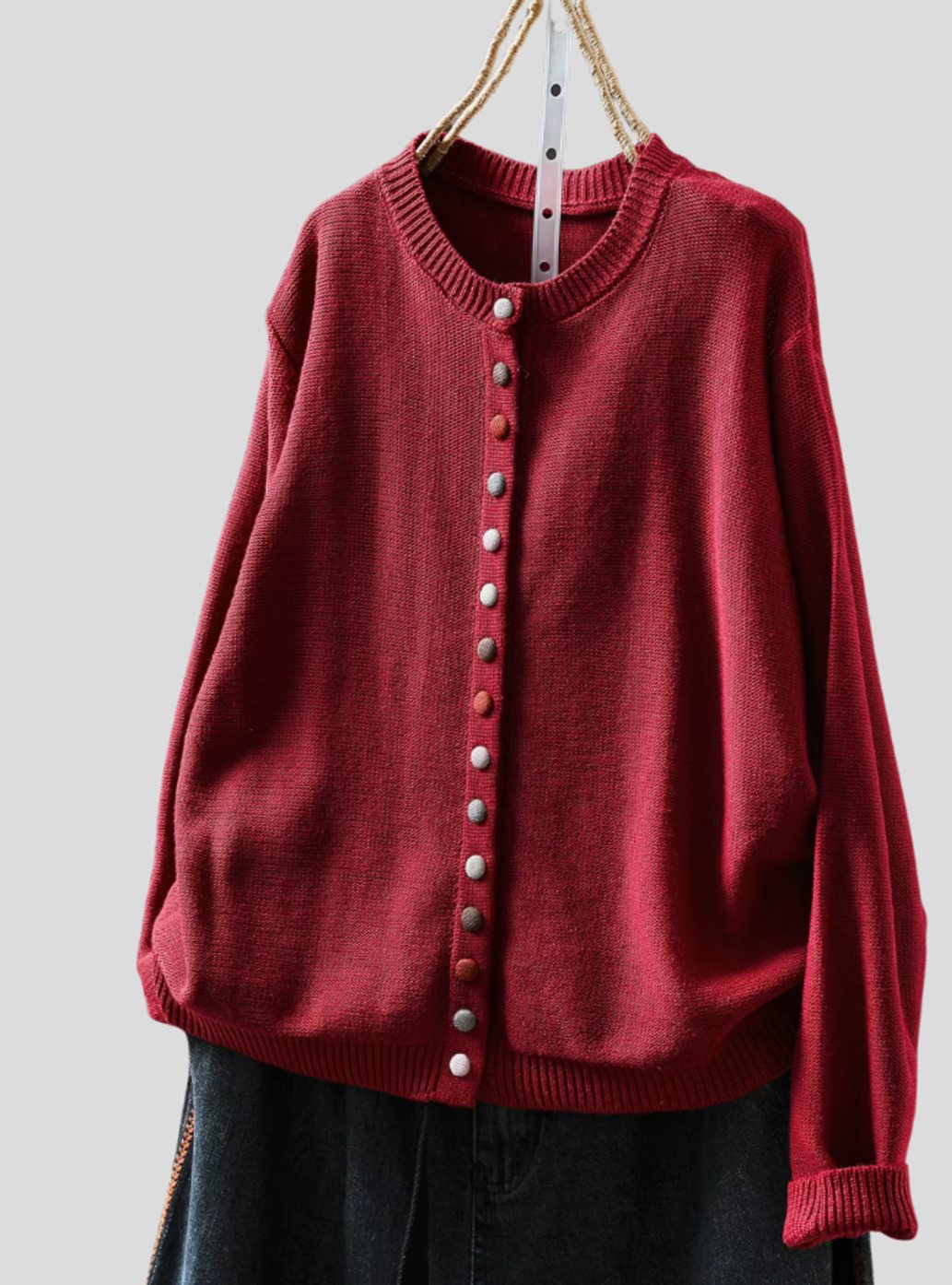 Women's Relaxed-Fit Knit Cardigan Multicolour Button-Down - Red