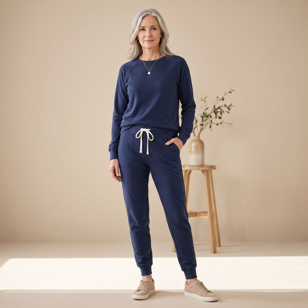 Women's Relaxed-Fit Long Sleeve Jogger Coord Set - Blue