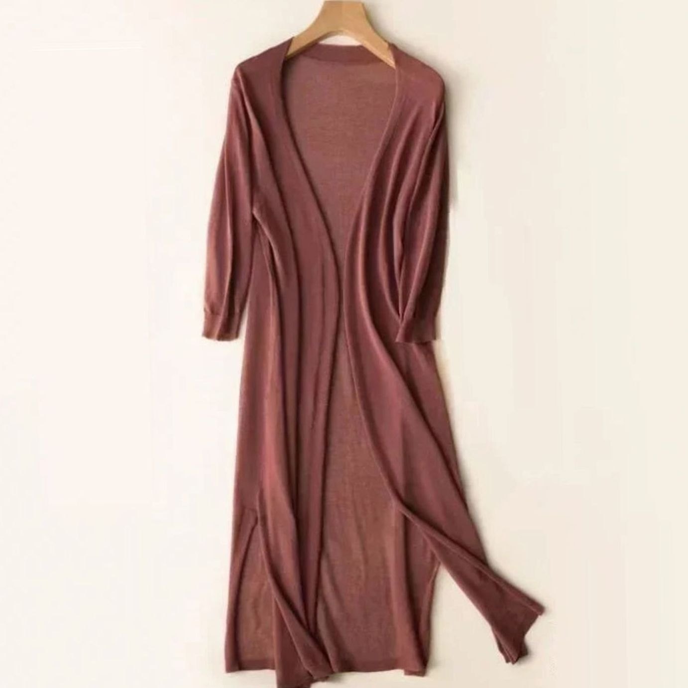 Women's Relaxed Fit Open Front Lightweight Longline Long Cardigan - Coffee