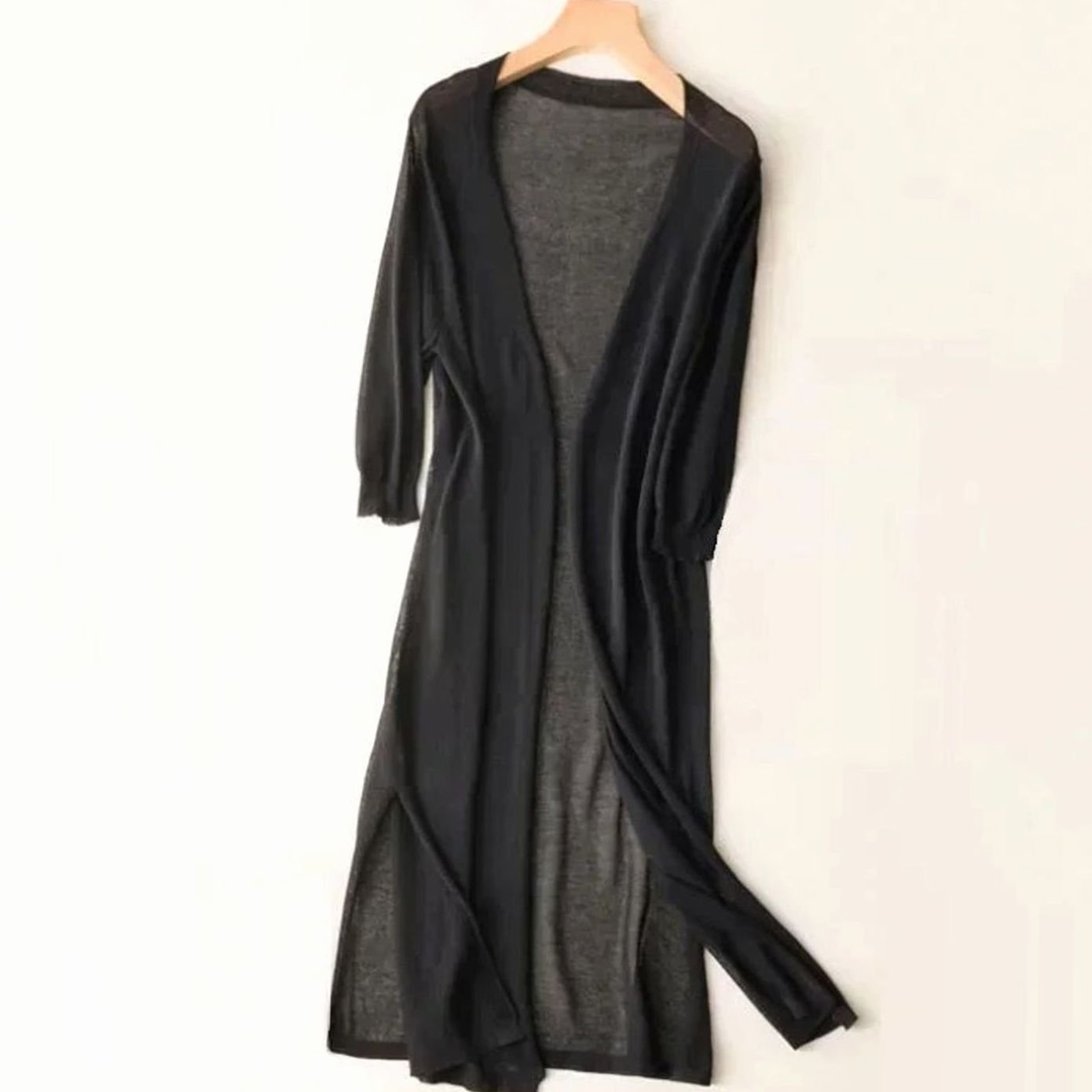 Women's Relaxed Fit Open Front Lightweight Longline Long Cardigan - Black