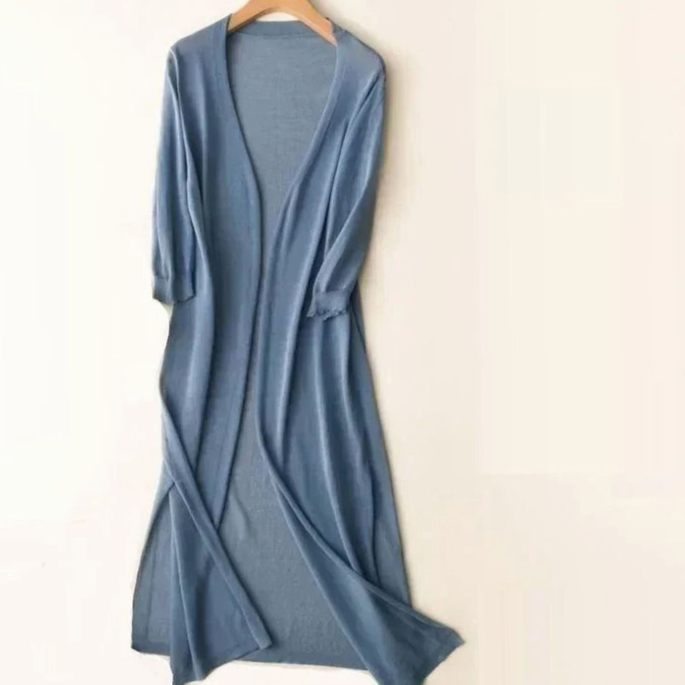Women's Relaxed Fit Open Front Lightweight Longline Long Cardigan - Blue