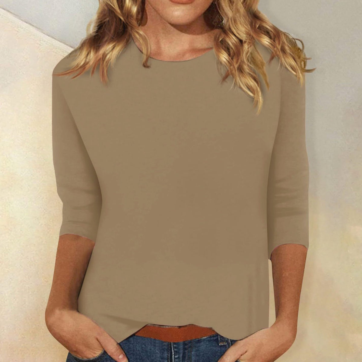 Women's Relaxed-Fit Round-Neck 3/4 Sleeve Casual Top