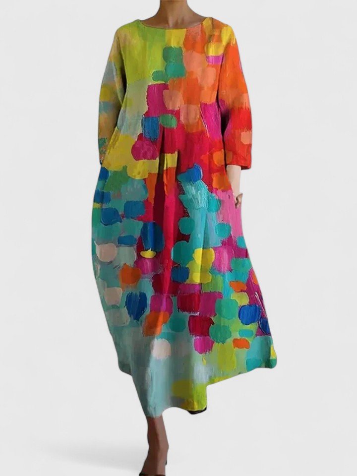Women's Relaxed-Fit Sea Turtle Print Round-Neck Midi Dress - Flower 3