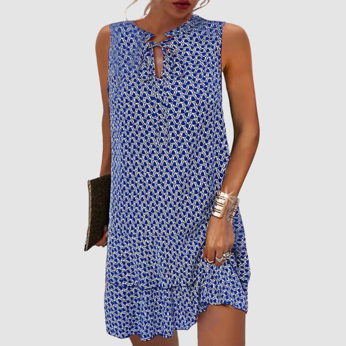 Women's Relaxed-Fit Sleeveless Printed Mini Shift Dress - Blue
