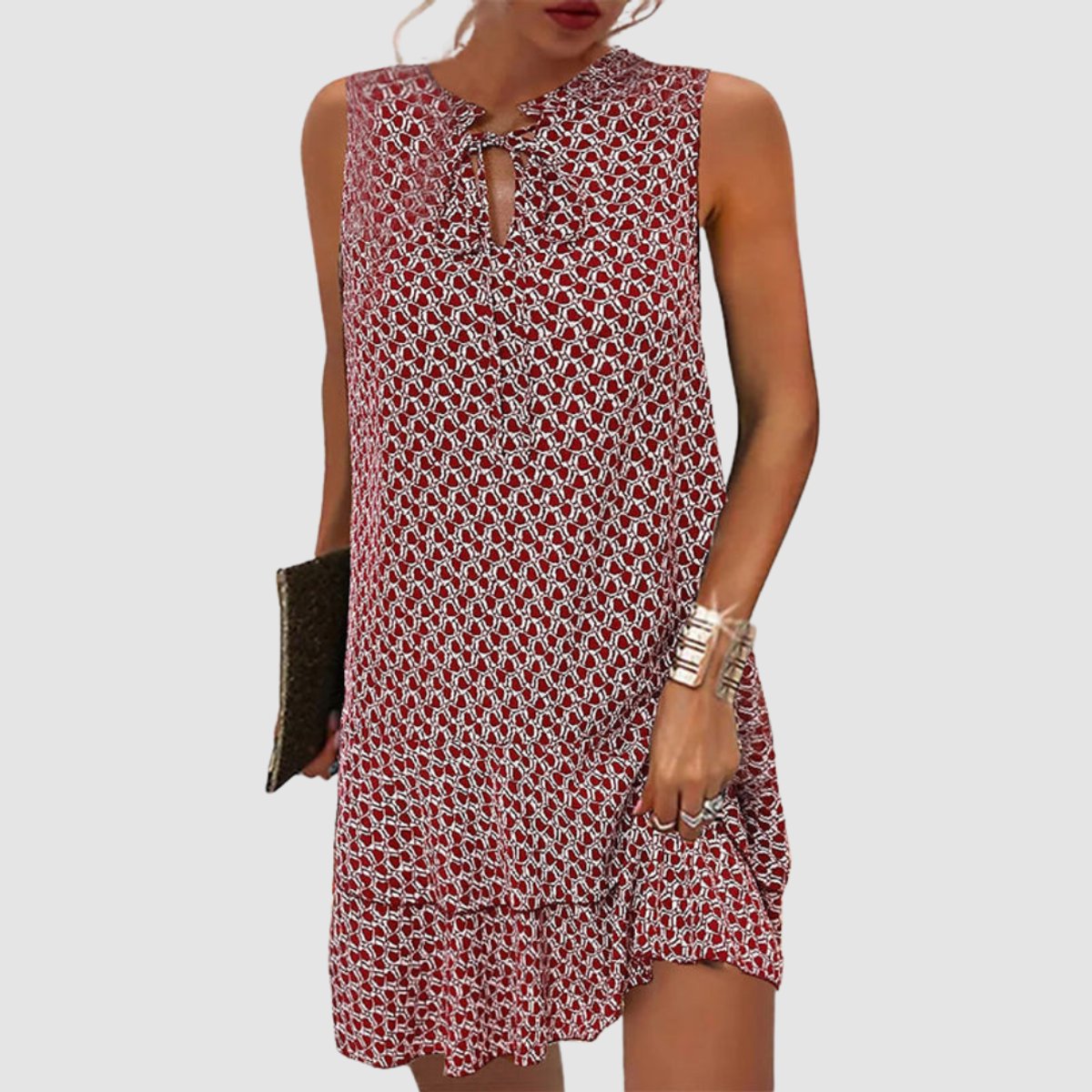 Women's Relaxed-Fit Sleeveless Printed Mini Shift Dress - Red