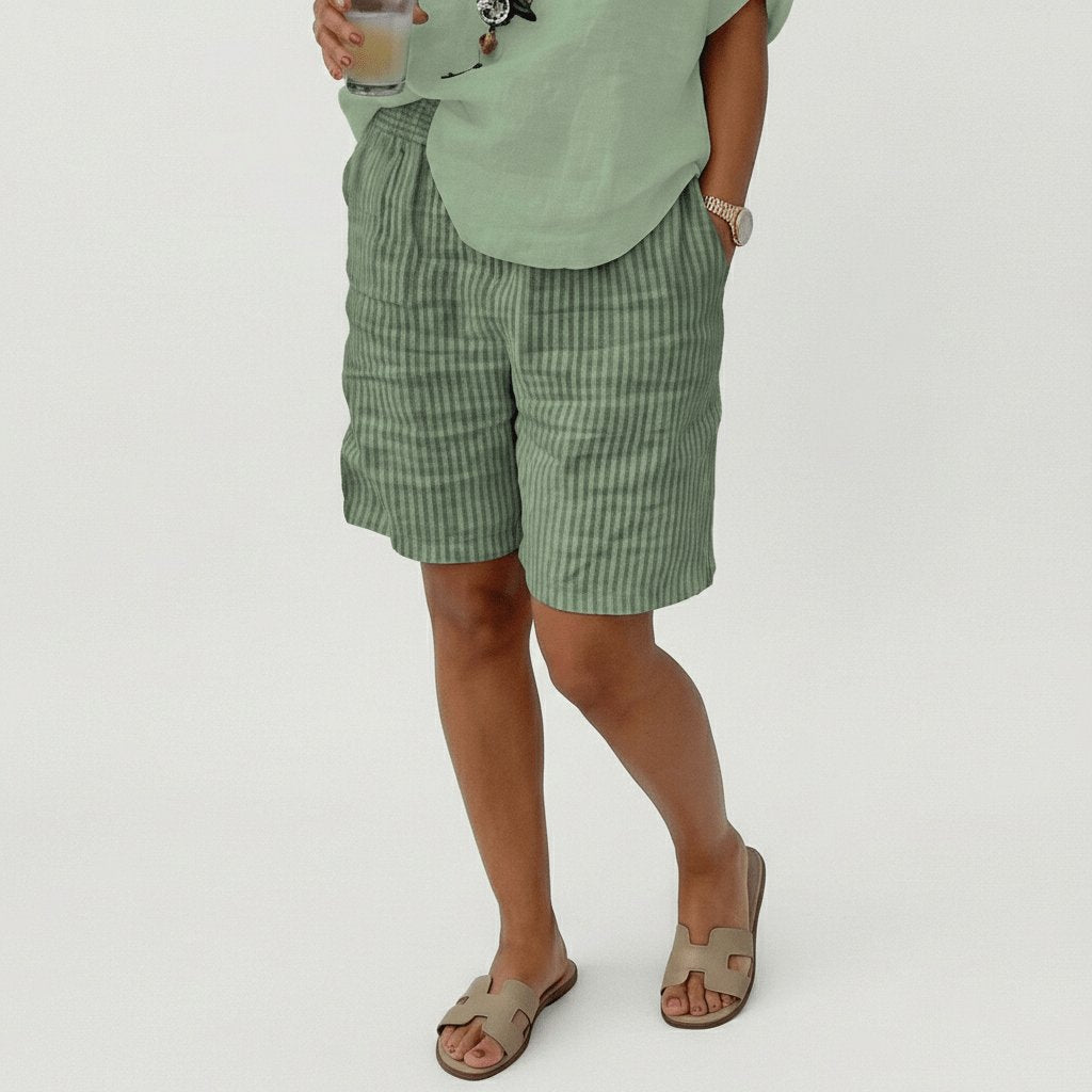 Women's Relaxed-Fit Striped Elastic-Waist Casual Summer Shorts - Mint Green