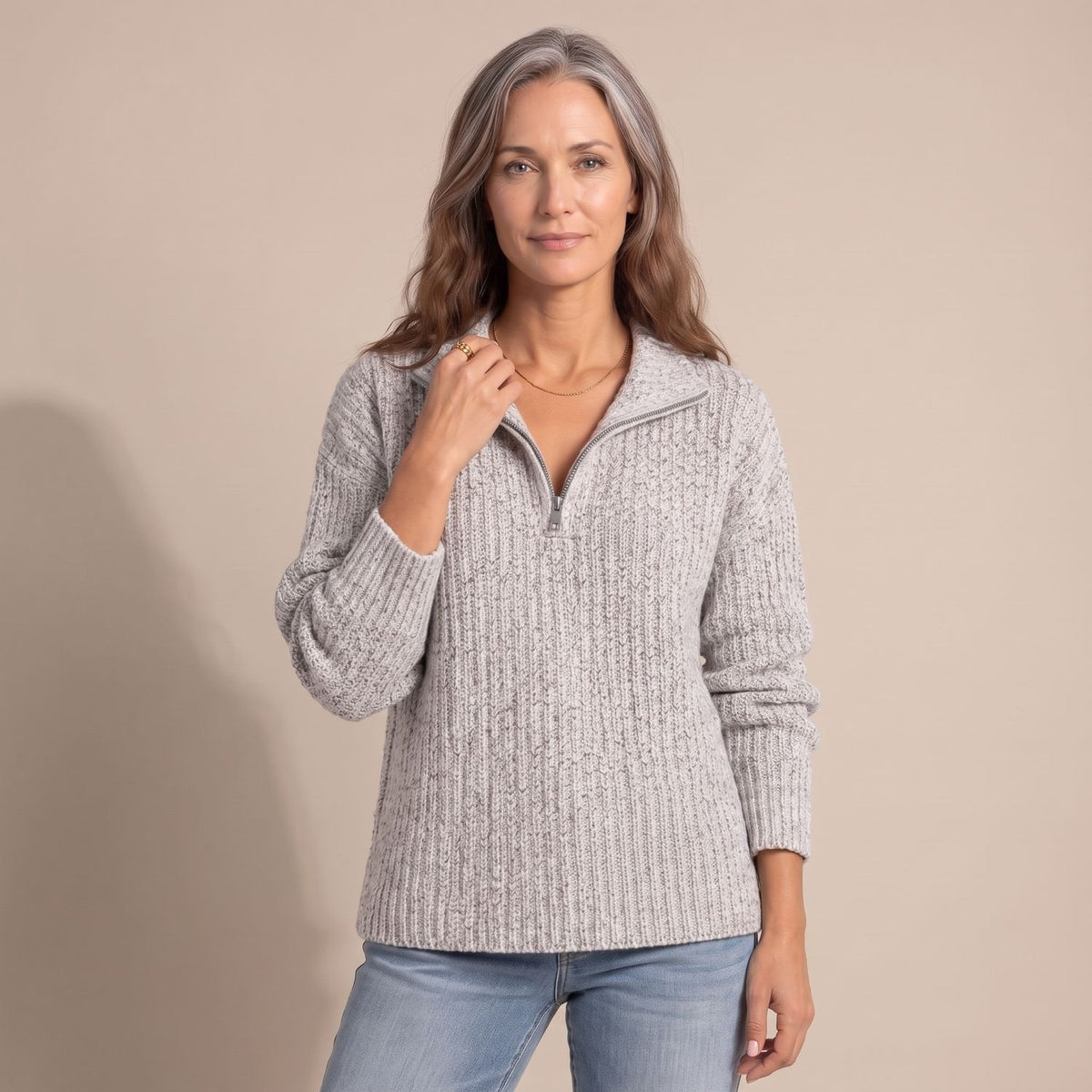 Women's Relaxed-Fit Textured Knit Quarter-Zip Jumper