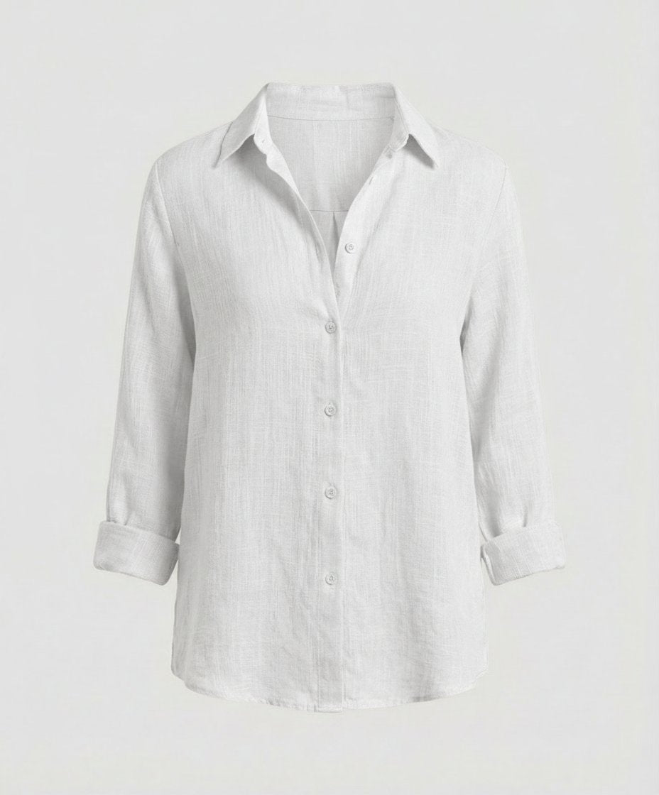 Women's Relaxed-Fit Three-Quarter Sleeve Linen Button-Up Shirt