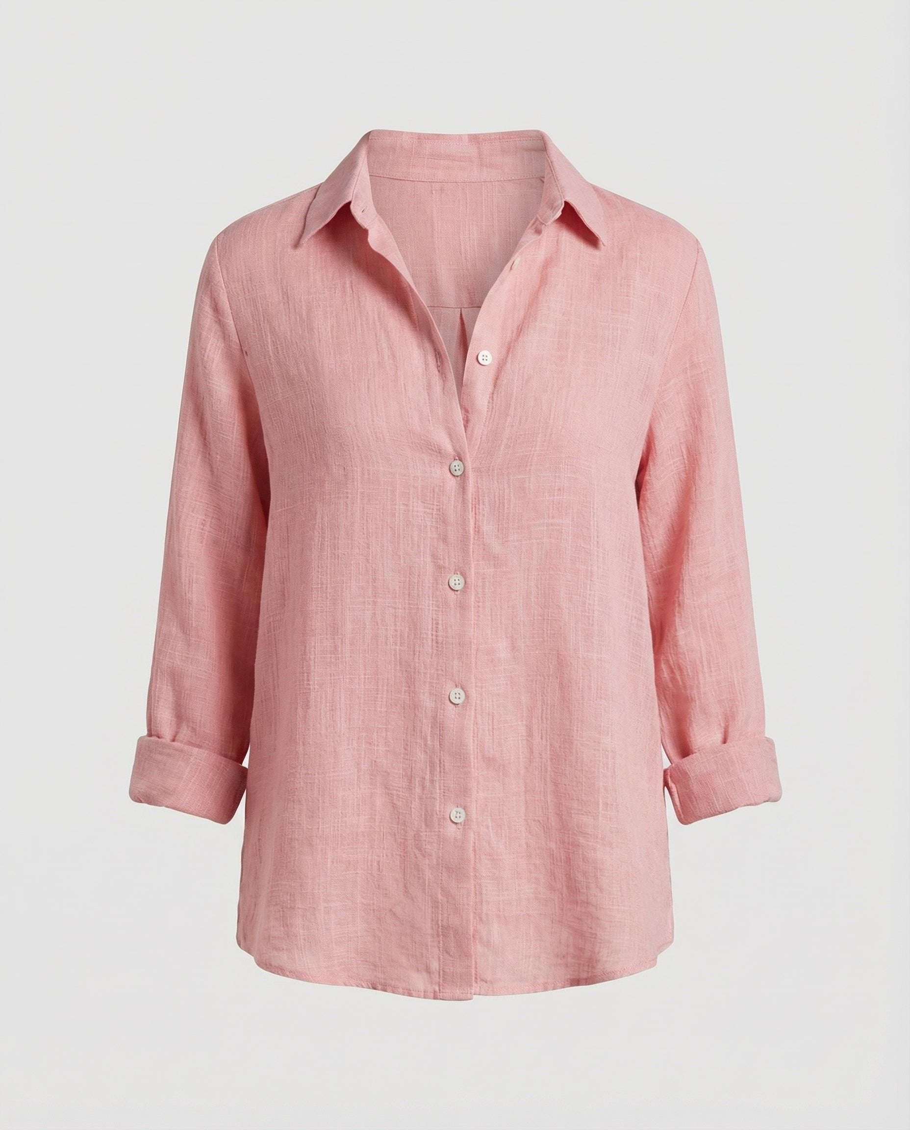 Women's Relaxed-Fit Three-Quarter Sleeve Linen Button-Up Shirt - Pink