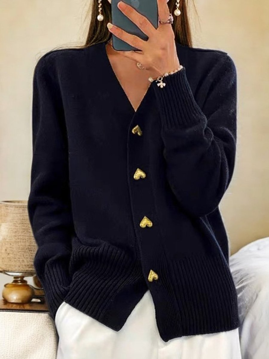 Women's Relaxed-Fit V-Neck Knit Button-Up Cardigan - Black