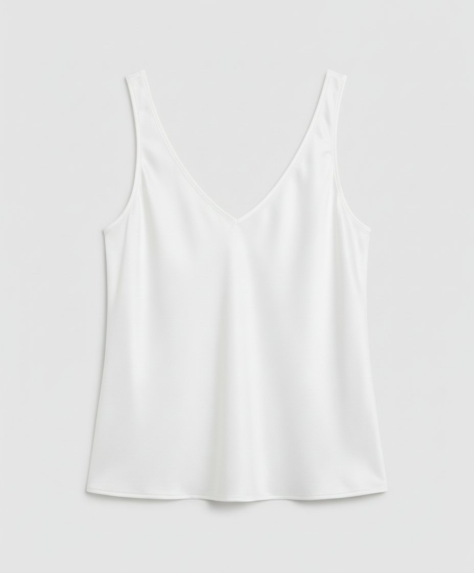 Women's Relaxed-Fit V-Neck Wide-Strap Satin Camisole Top - White